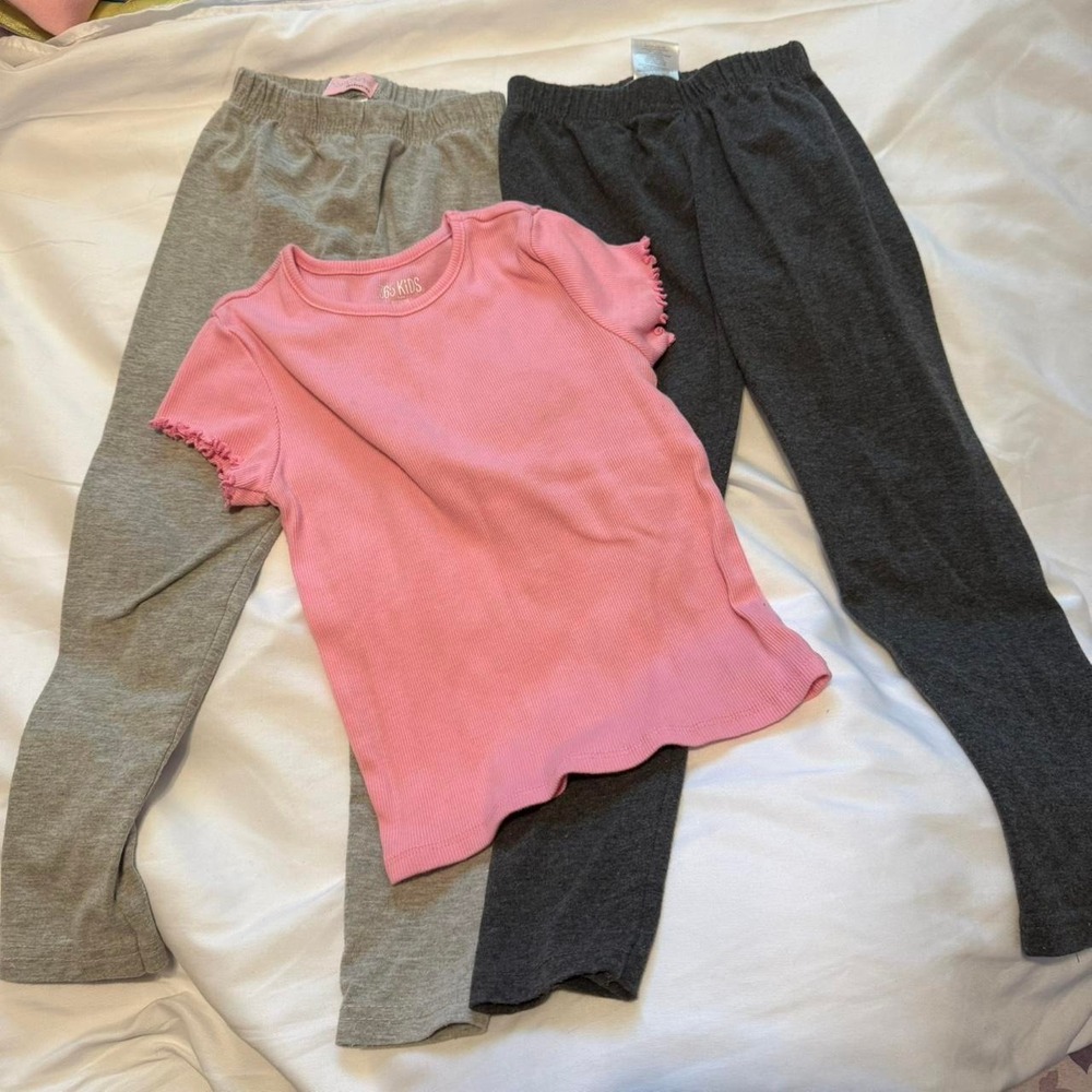 Girls' Pink Ribbed Ruffle T-Shirt & Leggings Set Size 5